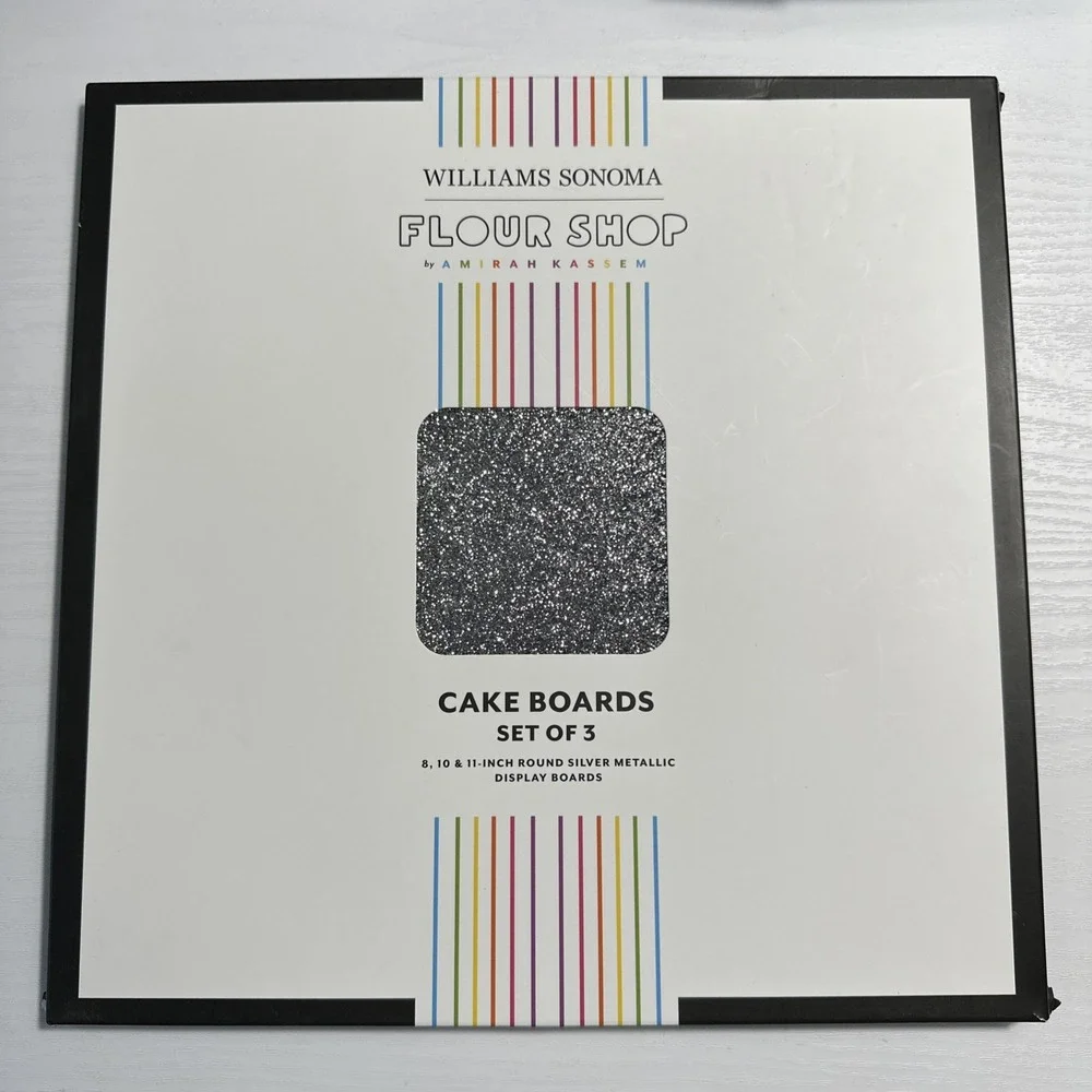 Williams Sonoma Flour Shop Cake Boards Set Of 3 Round Silver Metallic Display Bd